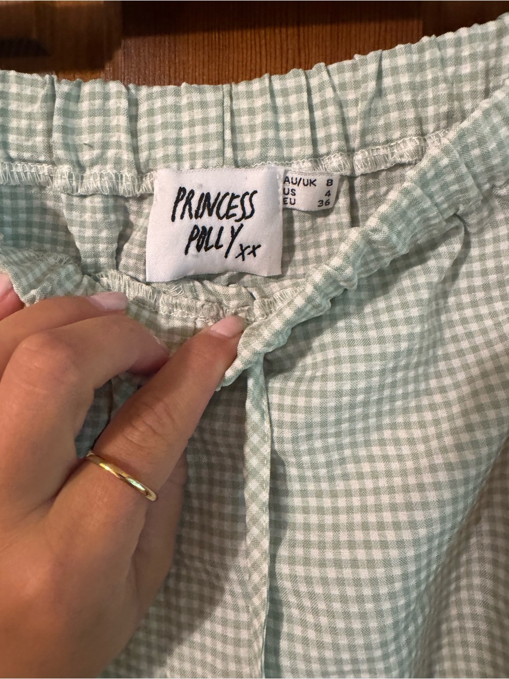 Princess Polly Mint Gingham Drawstring Skirt